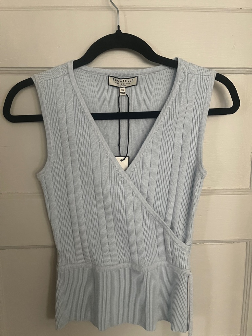 bagatelle Pale Blue Ribbed Wrap-Front Sleeveless Top Dress